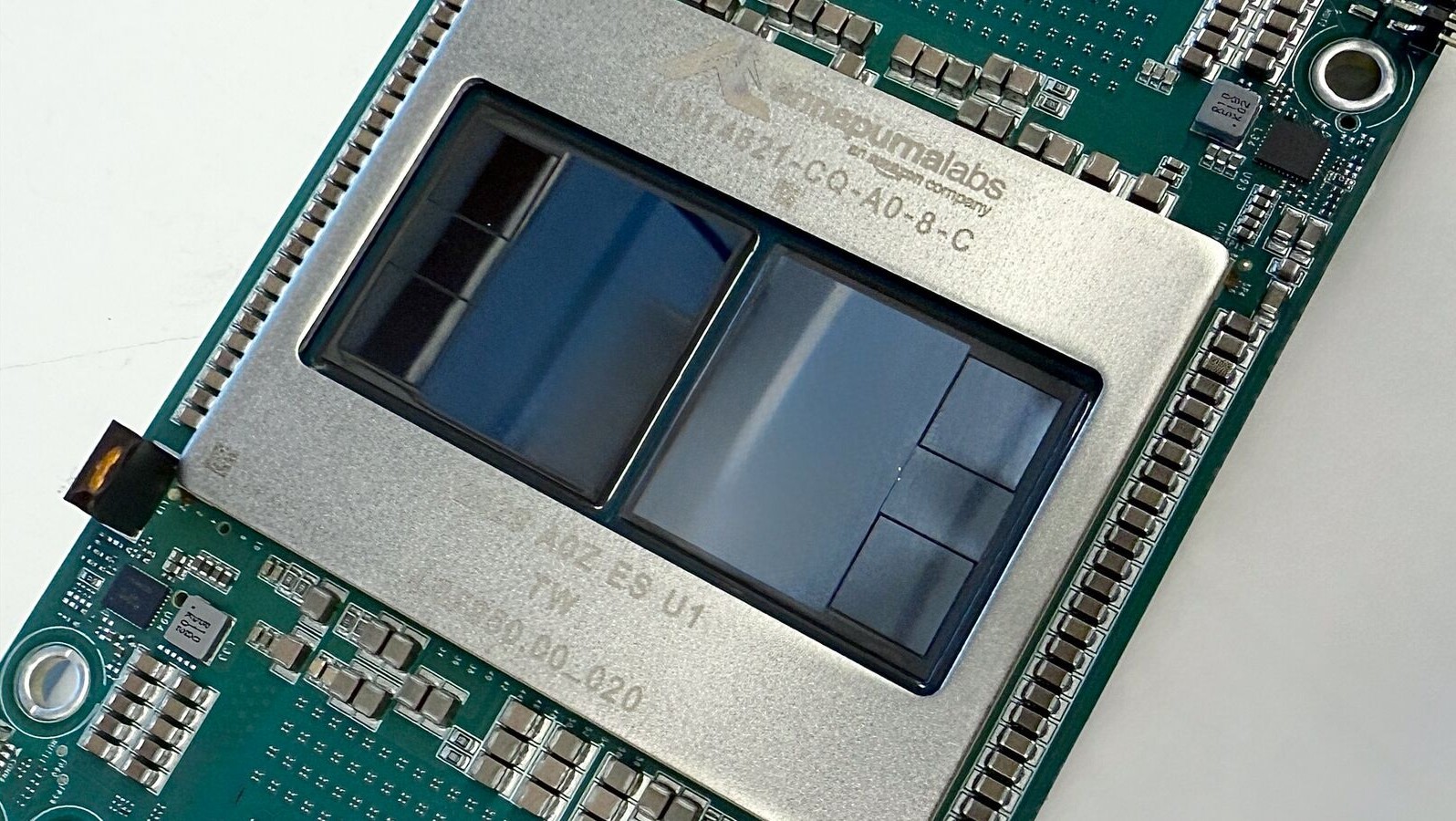 AWS Trainium3 AI chip on a circuit board