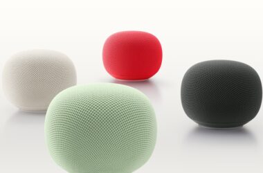 Google Home Speaker in Porcelain, Jade, Berry, and Hazel colors, representing Google's Gemini for Home smart speaker launch