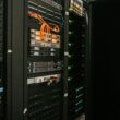 Server racks in a data center used for enterprise networking and security systems