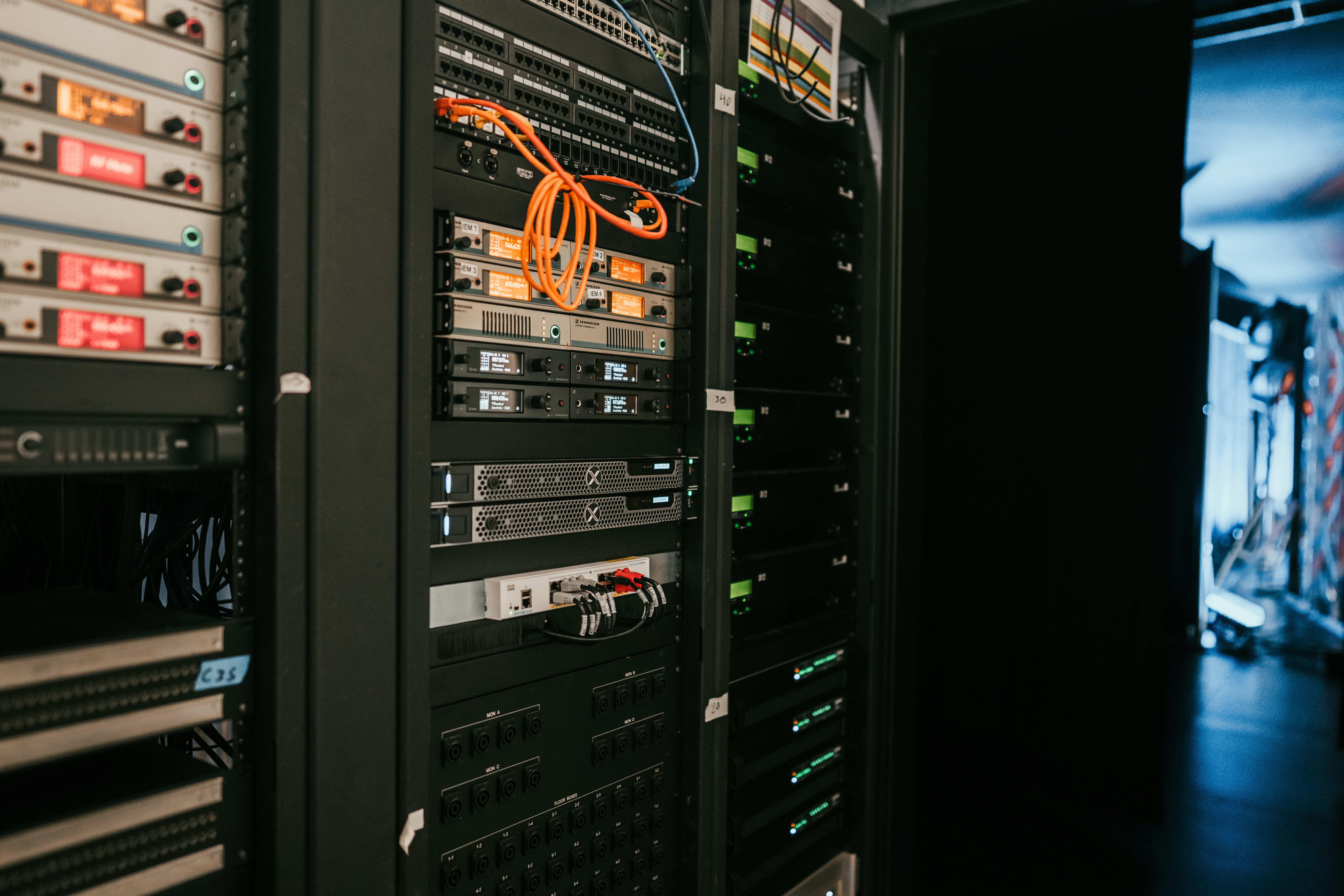 Server racks in a data center used for cloud development environments