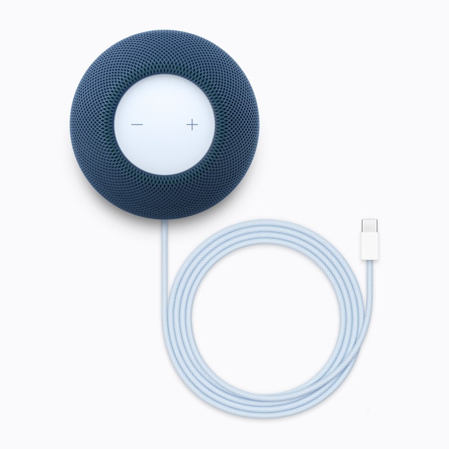 Blue Apple HomePod mini 2 with color-matched power cable