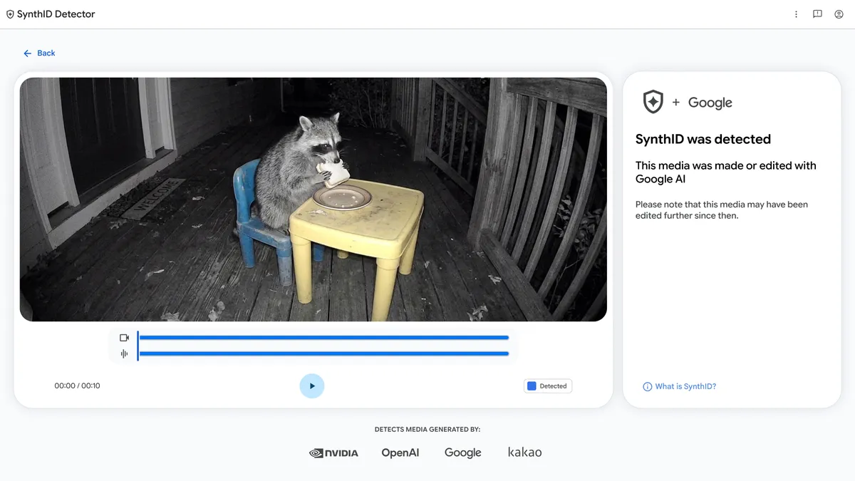 Google SynthID Detector checking a video for an invisible AI watermark
